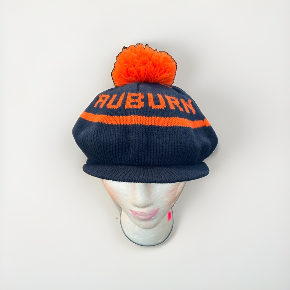 Vintage Auburn Beanie Hat with Brim War Eagle Blue And Orange - Picture 2 of 5
